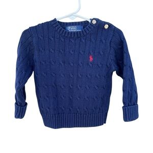 Polo Ralph Lauren Y2K Cable Knit Sweater Blue Red Button Shoulder Cotton 24 Mos